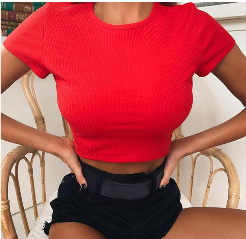 Neon Knitted Tshirt Women O Neck Short Sleeve Tee& Shirts Sexy
