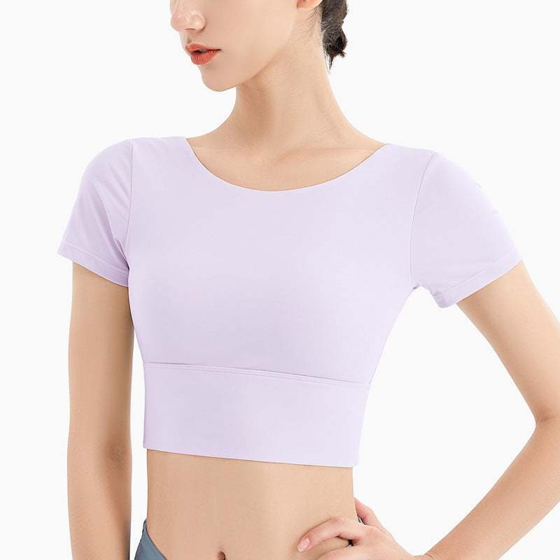 Antibom Yoga Women T-Shirts Short Sleeve Sexy Hollow Design Cross Back