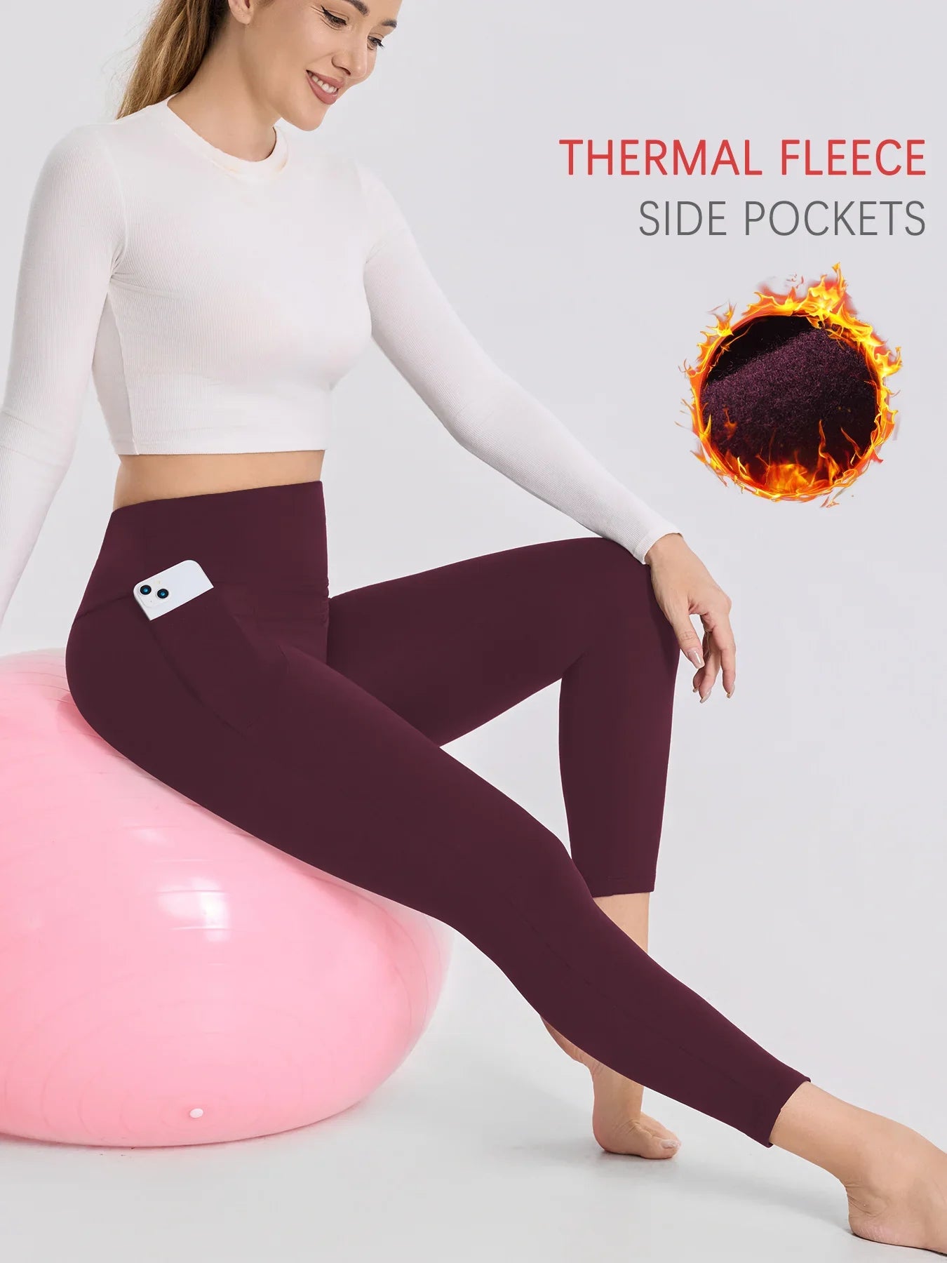 Womens Thermal Fleece Lined Leggings with pockets ,High Waisted Tummy Control Workout Winter Warm Thick Tights Pants