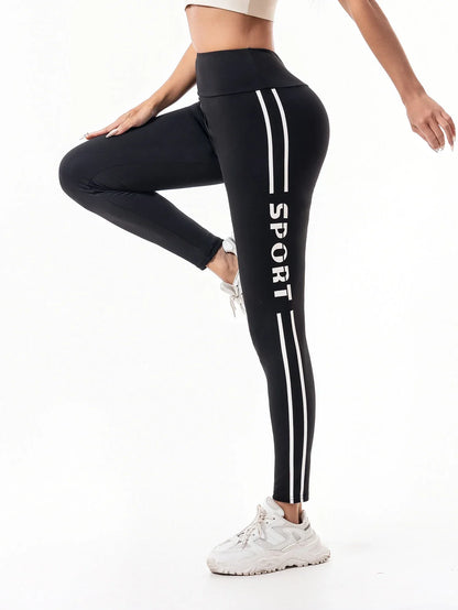 Women's High-Waisted Slim Fit Athletic Leggings with Side Stripes, Casual Sports Pants for Everyday Fitness, Crop Running Tights