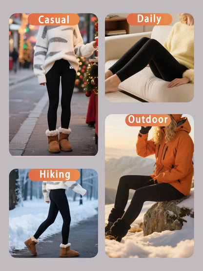 Womens Thermal Fleece Lined Leggings with pockets ,High Waisted Tummy Control Workout Winter Warm Thick Tights Pants