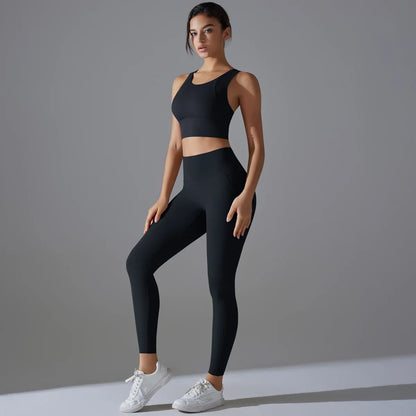 Yoga Set Women's tracksuit Women Fitness Crop Top Shockproof Sports Bras Yoga Gym Running Pants Sportswear Running Fitness Yoga