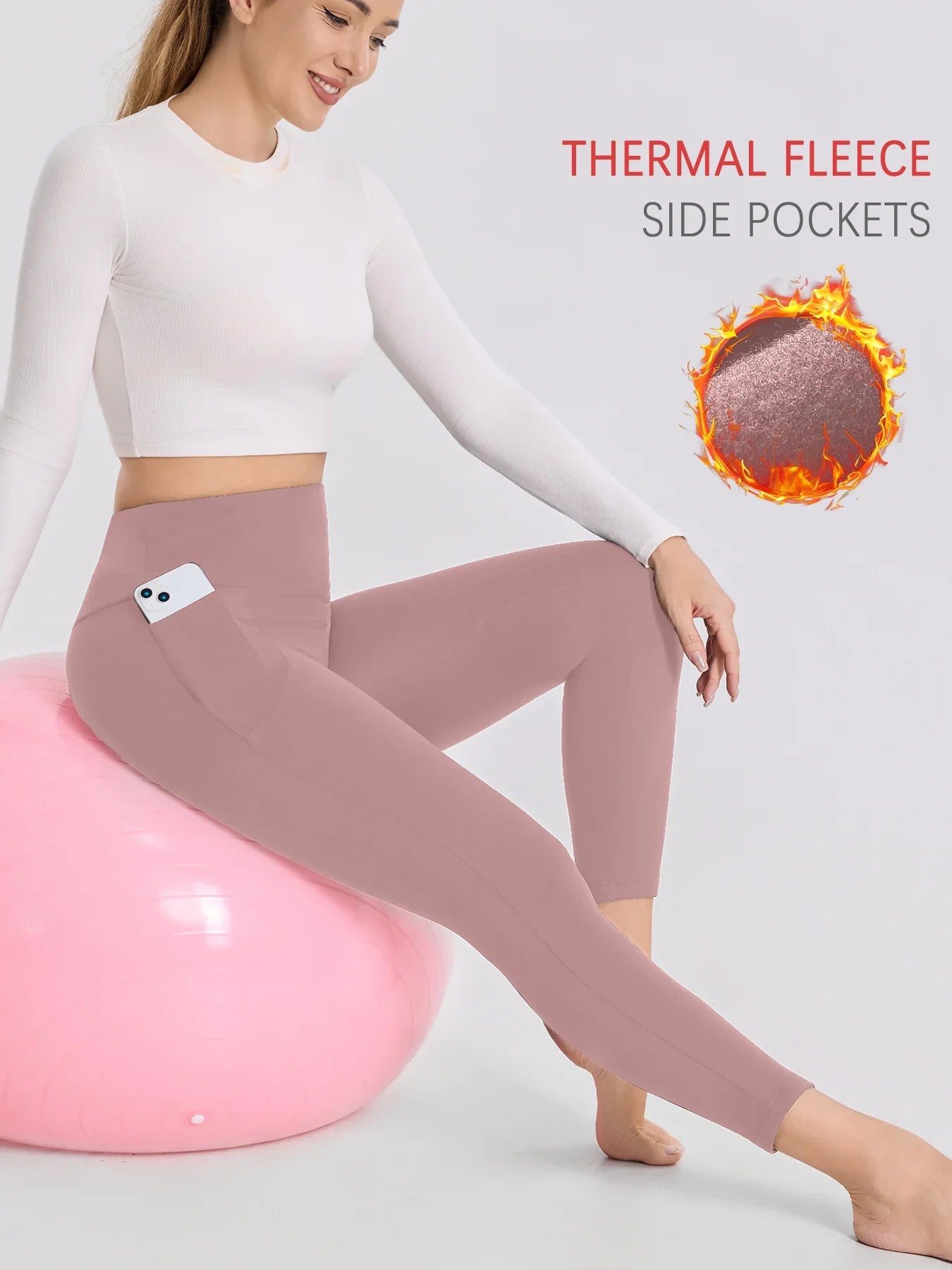 Womens Thermal Fleece Lined Leggings with pockets ,High Waisted Tummy Control Workout Winter Warm Thick Tights Pants