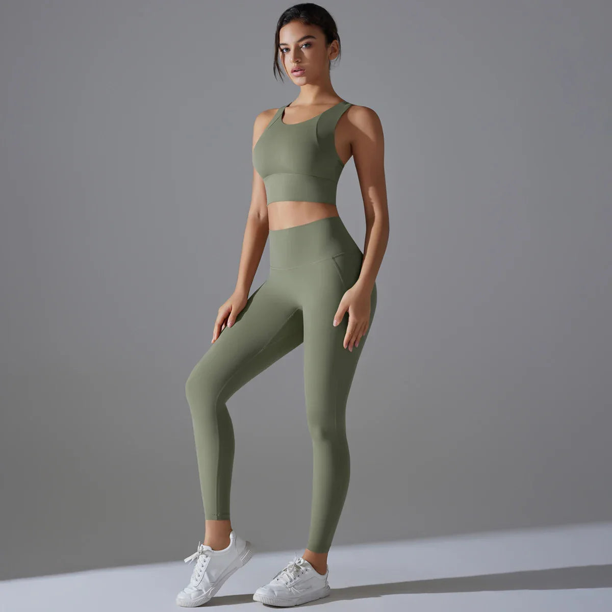 Yoga Set Women's tracksuit Women Fitness Crop Top Shockproof Sports Bras Yoga Gym Running Pants Sportswear Running Fitness Yoga