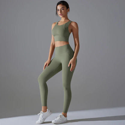 Yoga Set Women's tracksuit Women Fitness Crop Top Shockproof Sports Bras Yoga Gym Running Pants Sportswear Running Fitness Yoga