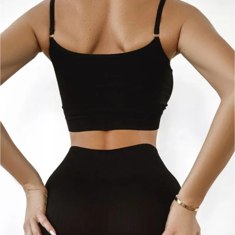 Russian seamless underwear set yoga wear women's halter vest yoga pants English letters seamless casual set