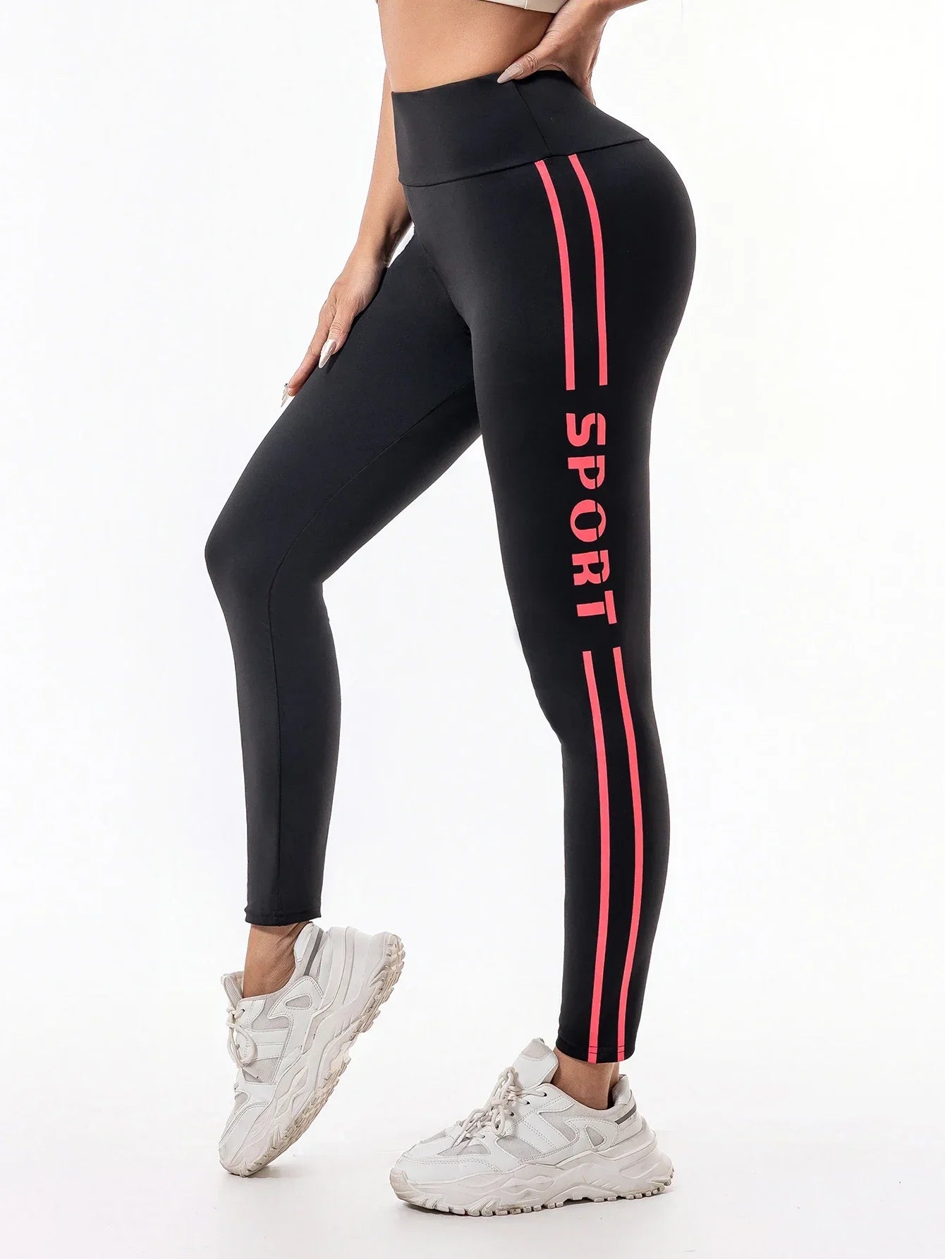 Women's High-Waisted Slim Fit Athletic Leggings with Side Stripes, Casual Sports Pants for Everyday Fitness, Crop Running Tights