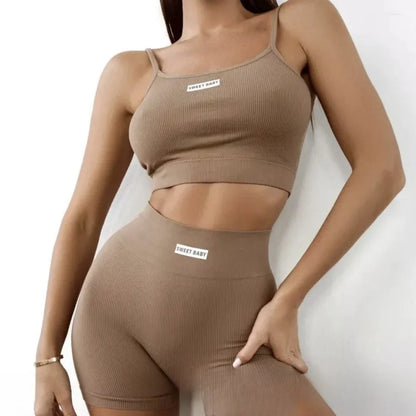 Russian seamless underwear set yoga wear women's halter vest yoga pants English letters seamless casual set
