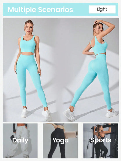 Women’s Workout Sets 2 Piece - Seamless Yoga Leggings and Cross-Strap Sports Bra Gym Outfits Activewear Matching Set