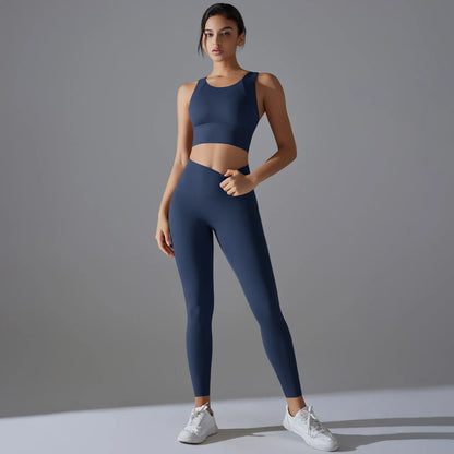 Yoga Set Women's tracksuit Women Fitness Crop Top Shockproof Sports Bras Yoga Gym Running Pants Sportswear Running Fitness Yoga