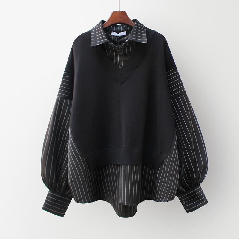 Korean Style New Patchwork Fake Two Pieces Shirts Women